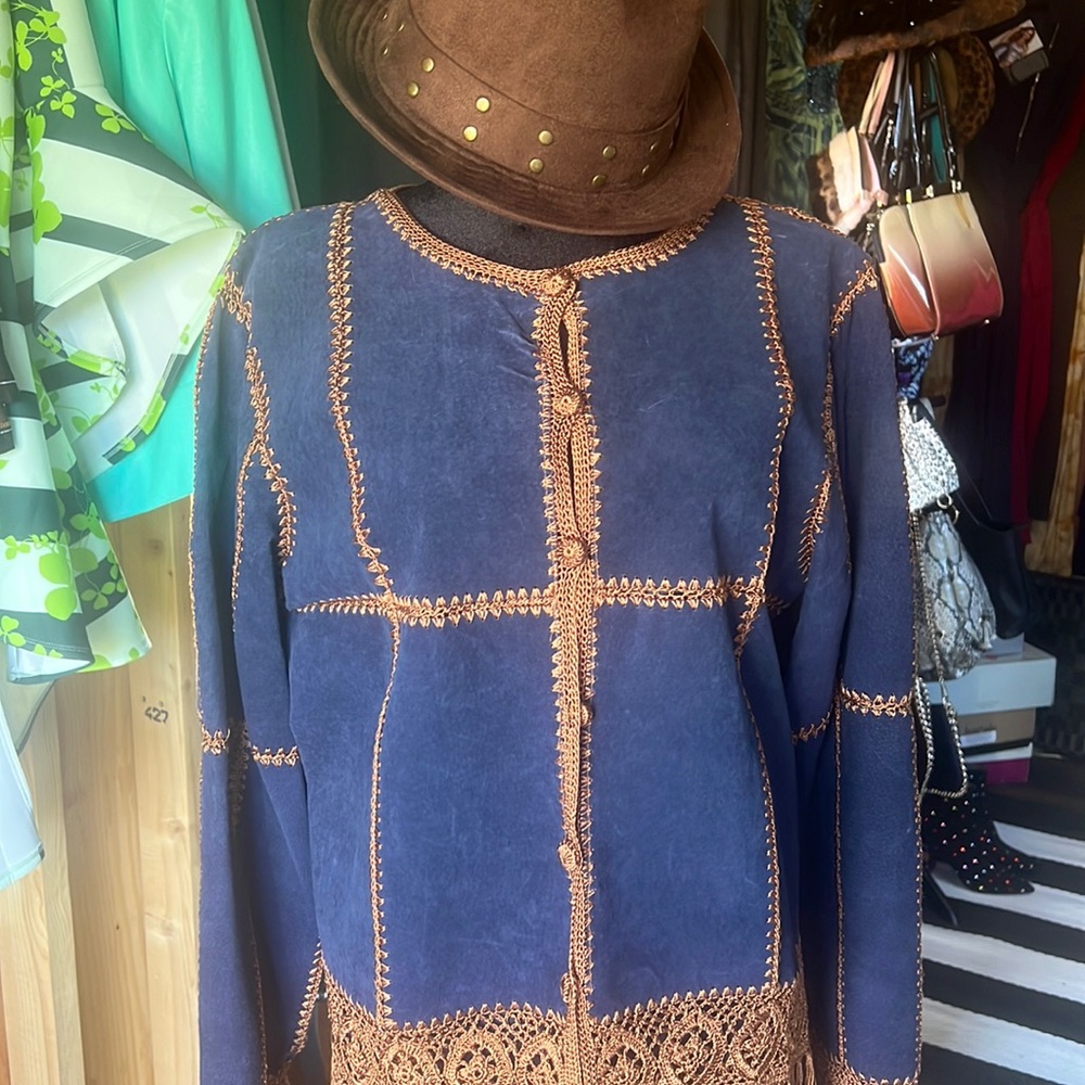 2pc suede denim skirt set with fringes new mint condition